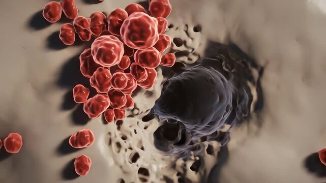 Estrogen signaling waves fade gradually, and osteoclast activity becomes more dominant. Bone matrix resorption increases subtly across surfaces, hormonal shifts accelerate density loss over years 