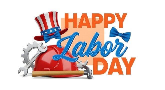 Happy labor day celebration with patriotic uncle sam and tools