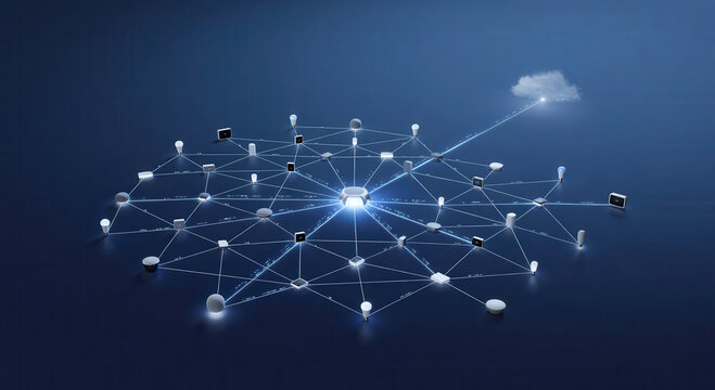 Smart home network protocol thread concept glowing connection