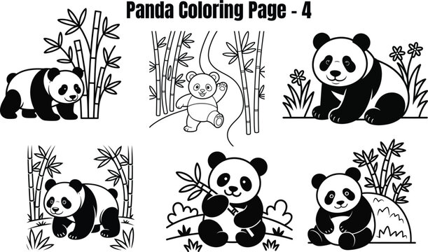 Black and white panda with bamboo plants pandas bear 1