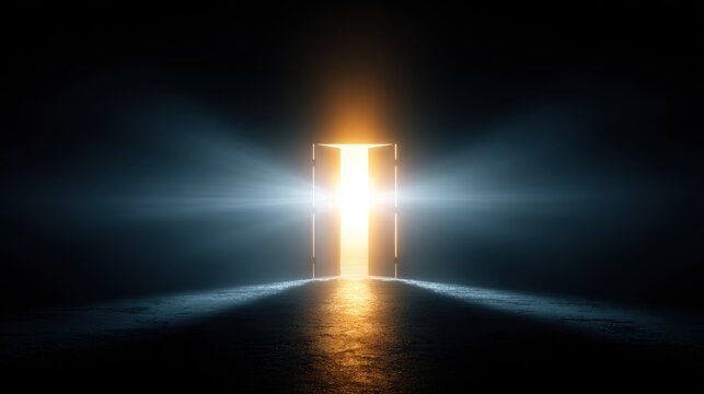 Mysterious Doorway: Radiant Light Beckons in the Darkness of Uncertainty