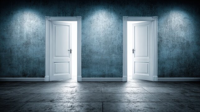 Two Open Doors Lead to the Unknown, a Decision Point or Opportunity