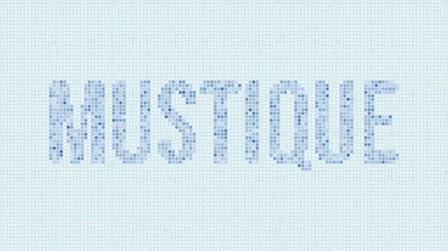 Mustique dotted map animation. Digital style shape of the island. Mustique shape and title blue dots appear with flickering effect. St. Vincent. Creative Intro, outro, title, logo video.