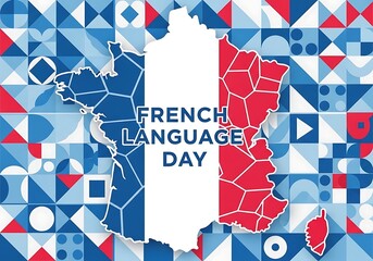 Obraz premium Vibrant french language day graphic with colorful geometric patterns