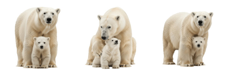 Polar Bear Mother and Cub Sitting Arctic Wildlife PNG © Soor