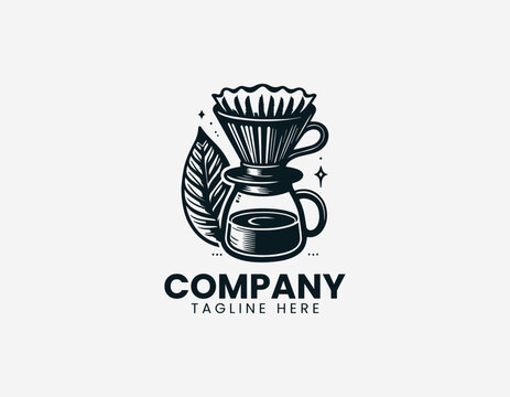 Pour over coffee dripper and server black vector logo illustration isolated on white background