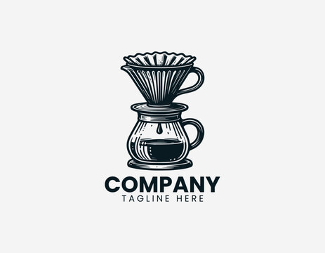Pour over coffee dripper and server black vector logo illustration isolated on white background