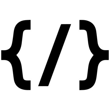 A stylized black icon representing code brackets and a forward slash is isolated on a white background.