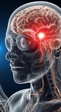 Medical illustration of human brain anatomy with highlighted neurological activity