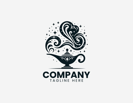 Magic genie lamp with mystical smoke in clean modern fantasy vector illustration style
