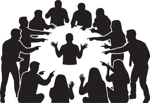 Group bullying and accusation concept silhouette vector illustration