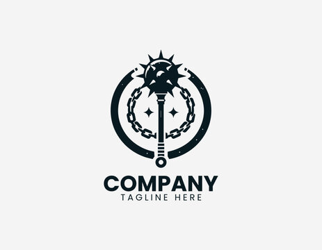 Medieval flail weapon with spiked ball chain in clean modern historical warrior vector illustration style