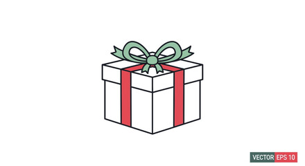 Fototapeta premium Simple gift box with ribbon and bow, isolated on white background, vector illustration
