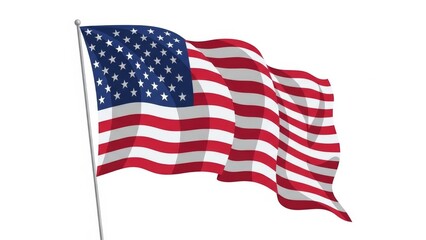 Fototapeta premium American flag waving on flagpole against white background