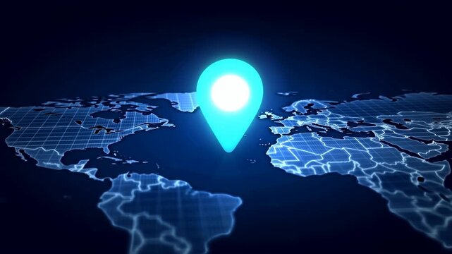 Illuminated Location Marker on a Detailed Digital Map Representing Global Connectivity and Navigation Through Advanced Geospatial Technology
