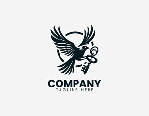 Obraz premium Flying bird holding ring of old keys in clean modern symbolic vector illustration style