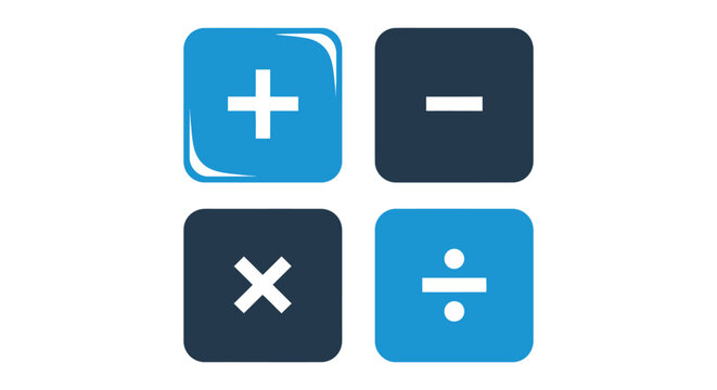 A vector graphic illustration featuring common basic arithmetic operation symbols for calculator, education, or business design needs.