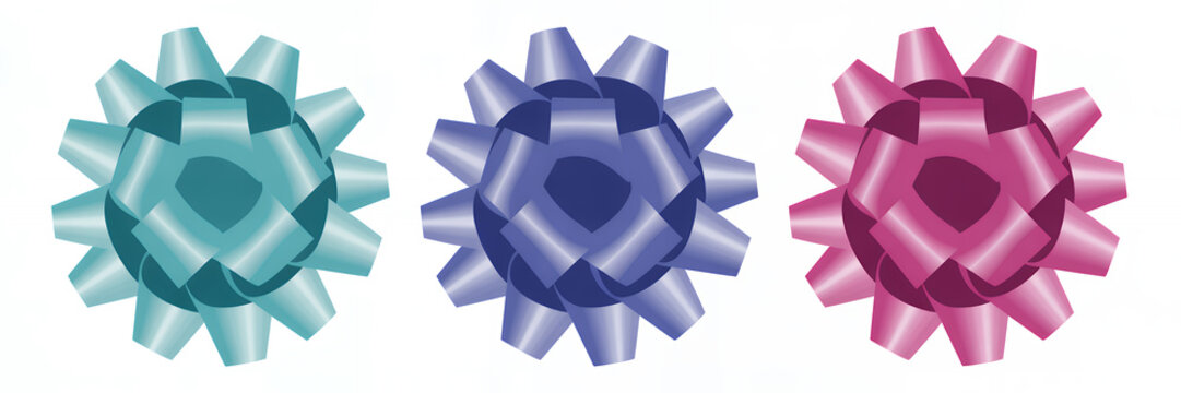 Colorful rosette ribbons in pink, blue, and teal rosettes