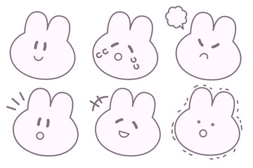 かわいいピンクのうさぎの喜怒哀楽アイコンセット © aya