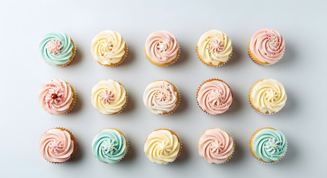 Minimal cupcakes grid layout on white background
