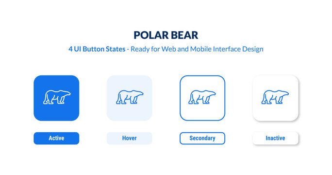 polar bear UI button states set. Outline icon kit from animals collection. Thin linear polar bear, bear, animal editable vector. Line vector polar bear sign for web and mobile interface