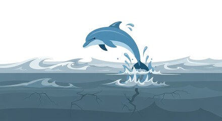 Obraz premium Marine mammal leaps dynamically above choppy ocean waves creating significant splash