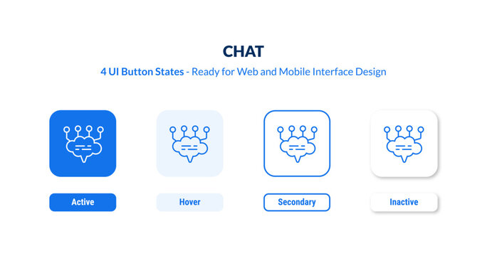 chat UI button states set. Outline icon kit from artificial intelligence collection. Thin linear chat, communication, information editable vector. Line vector chat sign for web and mobile interface