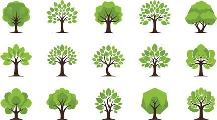 Large Vector Collection of Individual Deciduous and Coniferous Trees Featuring Pine Spruce Oak and Various Potted Houseplants for Nature and Landscape Design © Fahim