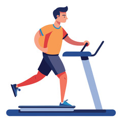 Fototapeta premium Man Running on Treadmill in Modern Fitness Center with Colorful Illustration Style on white background