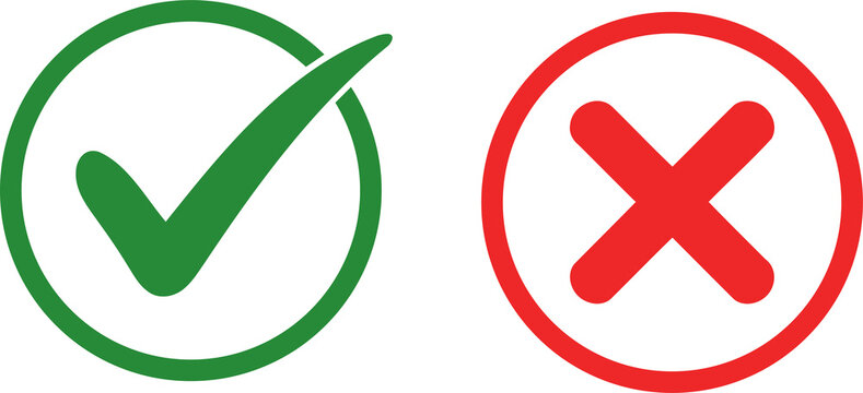 Outline circle with tick mark and cross symbol for yes or no answer selection and feedback