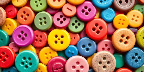 Fototapeta premium Vibrant, assorted buttons in various colors and textures, buttons, metal