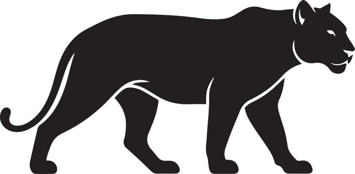 Black silhouette of a powerful panther walking with a sleek body and alert ears panther silhouette big cat