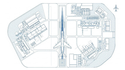 Fototapeta premium Airport Master Plan Blueprint Top View – Runway, Terminal Layout and Aircraft Infrastructure Technical Drawing