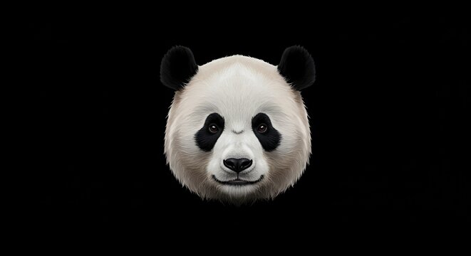 Close up of a panda bear head on black background for design elements