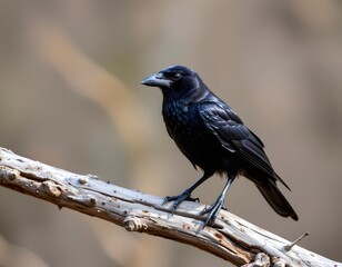 Fototapeta premium Black Raven Weathered Branch Modern Wildlife Shot