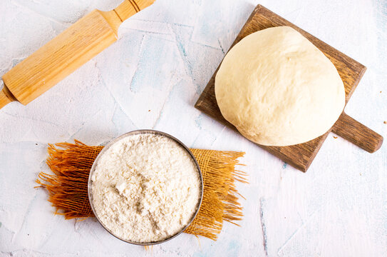 dought and ingredients, fresh dought on a table