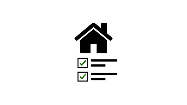 Minimalist house with green checkmark checklist representing real estate property inspection home buying process mortgage