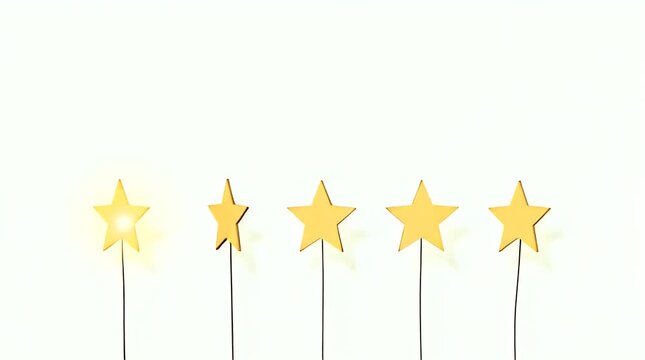 Illustration of star ratings where some stars are fake or controlled by strings like puppets, symbolizing fake reviews, modern flat design, minimal composition, clean background