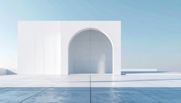 Minimalist Architecture - White Building with Archway under Blue Sky.