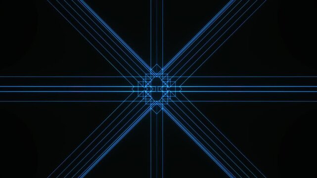 Cyan Blue Geometric Neon Lines Shifting Glitch Symmetrically on Dark Background Seamless Loop 4K