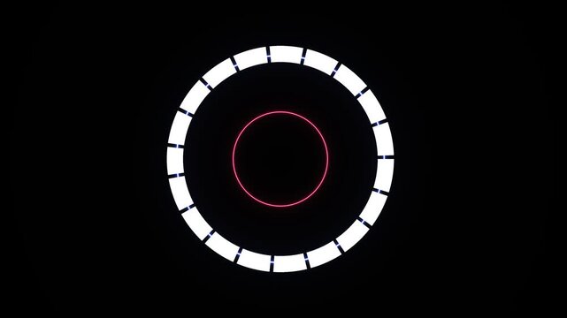 Digital Red and Blue Rings Rotating on Black Background with Inside Scanlines Seamless Loop 4K