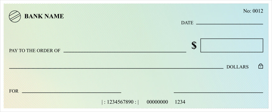 Bank check template with guilloche pattern background. Financial document design for banking, accounting, payment, and business transaction mockup. Vector illustration.
