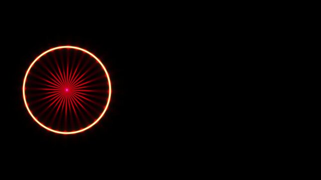 Futuristic Red Rays Inside Neon Ring Pulsating with Side Copy Space on Black Background, Technology
