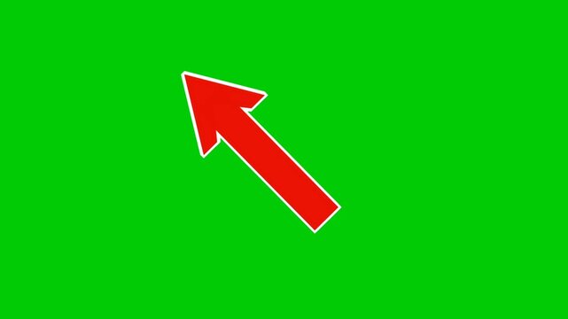 Up left corner arrow diagonal pointing red color animation motion graphics on green screen