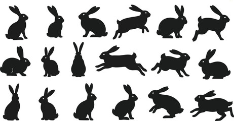 Wild hare silhouette vector graphics bundle of running bunnies © Husmath