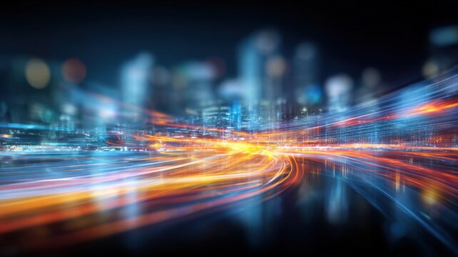 Dynamic Urban Landscape with Light Trails and Abstract Cityscape, Perfect for Technology and Innovation Concepts