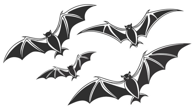 Flying Black Bats Swarm Silhouette Group Spooky Halloween Night Horror Design Element for Holiday Flyers and Gothic Decor