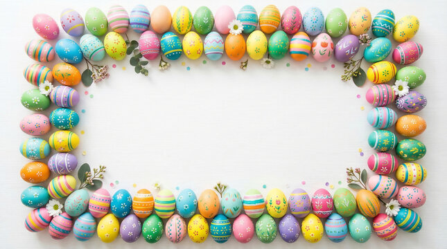 Easter Eggs Border Frame on White Background