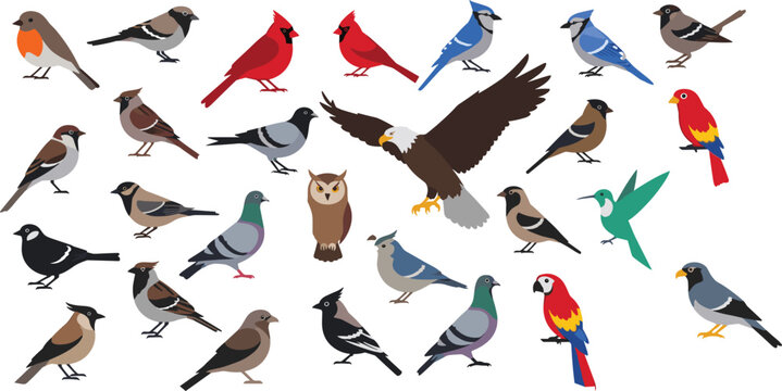 A simple collection of bird silhouettes flying together in a clean vector illustration style