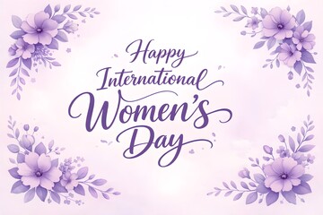 Obraz premium Happy International Women’s Day Greeting Card with Elegant Purple Floral Design. 